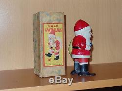 Rare Celluloid & Tin Occupied JAPAN Wind-up WALK SANTA CLAUS Toy withOriginal Box