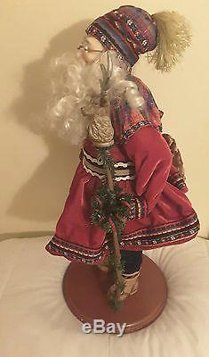 Rare Folk Art Swedish Scandinavian Santa Claus carrying a wood carved Dala horse