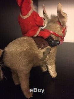 Rare Germany Mache Composition Santa Claus Antique 1930 Donkey Toy Windup Early
