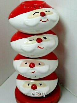 Rare MCM Holt Howard Stacking Santa Claus Salt & Pepper Shaker Set On Wood Stand