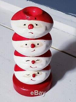 Rare MCM Holt Howard Stacking Santa Claus Salt & Pepper Shaker Set On Wood Stand
