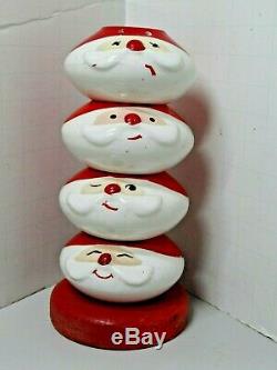 Rare MCM Holt Howard Stacking Santa Claus Salt & Pepper Shaker Set On Wood Stand