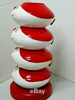 Rare MCM Holt Howard Stacking Santa Claus Salt & Pepper Shaker Set On Wood Stand