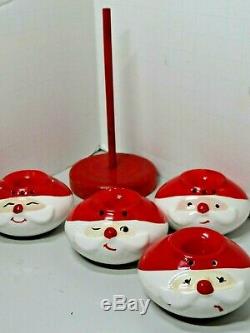 Rare MCM Holt Howard Stacking Santa Claus Salt & Pepper Shaker Set On Wood Stand