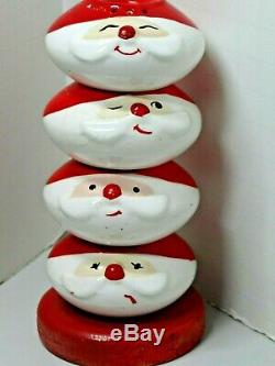 Rare MCM Holt Howard Stacking Santa Claus Salt & Pepper Shaker Set On Wood Stand