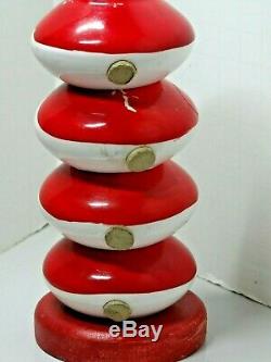 Rare MCM Holt Howard Stacking Santa Claus Salt & Pepper Shaker Set On Wood Stand