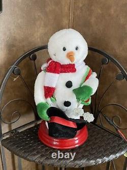 Rare MINI Gemmy Animated Snowflake Spinning Snowman Miser Singing Red 12