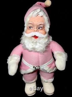 Rare PINK Vintage Rushton Santa Claus Plush Doll With Rubber Face The Rushton Co