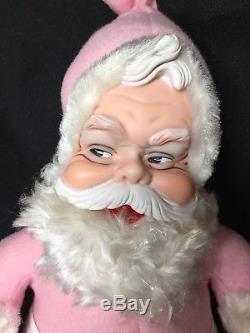 Rare PINK Vintage Rushton Santa Claus Plush Doll With Rubber Face The Rushton Co