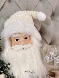 Rare! Santa Claus Christmas 17 Tall Figure Holiday Decor, White Boot Gift Lamp