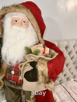 Rare! Santa Claus Christmas 34 Tall Figure Holiday Decor, Red, Fur, Boot, Gift