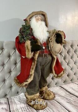 Rare! Santa Claus Christmas 34 Tall Figure Holiday Decor, Red, Fur, Boot, Gift