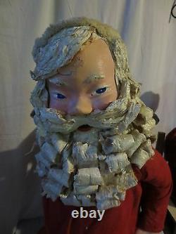 Rare Tall 31 Antique Santa & Mrs Claus Pot Belly Stove Paper Mache Figurines