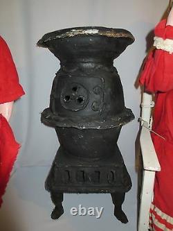 Rare Tall 31 Antique Santa & Mrs Claus Pot Belly Stove Paper Mache Figurines