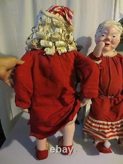 Rare Tall 31 Antique Santa & Mrs Claus Pot Belly Stove Paper Mache Figurines