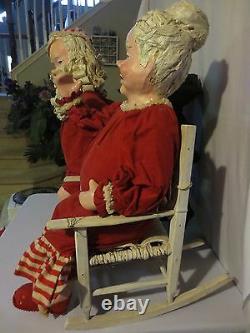 Rare Tall 31 Antique Santa & Mrs Claus Pot Belly Stove Paper Mache Figurines