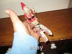 Rare Vintage Clay Face Santa Claus on Paper Skis & Mica Snow Germany