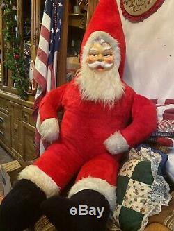 Rare! Vintage Large 52 Plush Sitting Stuffed Santa Claus Plastic Face 1950s