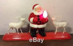 Rare Vintage Royal Santa Claus W Bubble Light & 2 White Reindeer 940 Nice Works