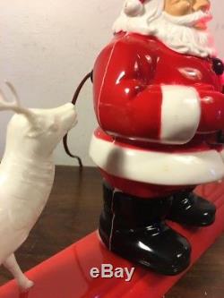 Rare Vintage Royal Santa Claus W Bubble Light & 2 White Reindeer 940 Nice Works
