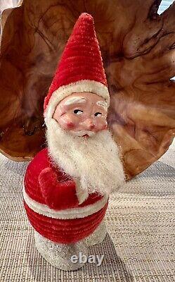 Rare Vintage Santa Claus Figure Chenille Celluloid Mica Bobble Head