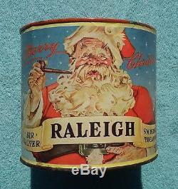 Rare Vintage Sir Walter Raleigh Merry Christmas Tobacco Tin With Santa Claus