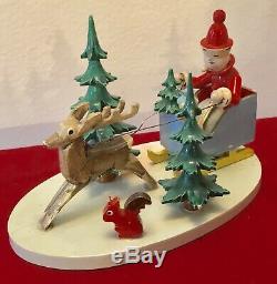 Rare Vintage Steinbach German Western Zone Large Santa Claus & Sleigh Figurine