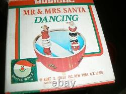 Rare Vtg Musical Dancing Mr & Mrs Santa Claus Music Box Mirror Kurt Adler