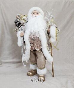 Rare WINTER Cream Gold SANTA 18 standing HTF Bag Presents Crystal Star Staff