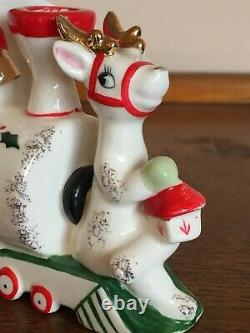 Rare vtg Holt Howard Santa Claus reindeer train candle holder Christmas Japan