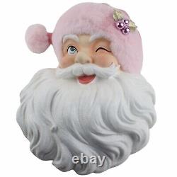 Raz Imports Winking Santa Claus Head Pink Hat Christmas Wall Art Hanging