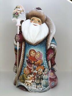 Russian Hand Carved Painted Wood Santa Claus Christmas Wooden Figurine12.2 31cm