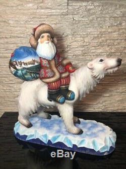 Russian Hand Carved Painted Wooden Wood Santa Claus and Bear 46cm/ 19.11