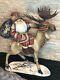 Russian Hand Carved Painted Wooden Wood Santa Claus And Moose 46cm 18.11