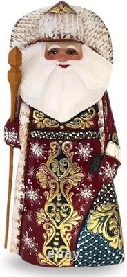 Russian Hand Made Wooden Santa Claus Figurine, Holiday Decorations, 7 3/4 Inch