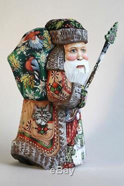 Russian Santa Claus Father Frost Wood Hand Carved Hand Painted SIGNED