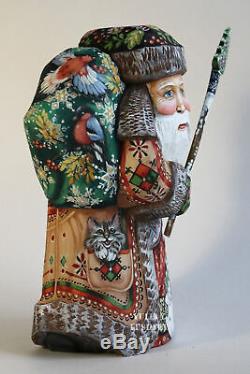 Russian Santa Claus Father Frost Wood Hand Carved Hand Painted SIGNED