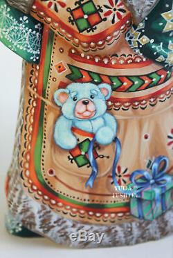 Russian Santa Claus Father Frost Wood Hand Carved Hand Painted SIGNED