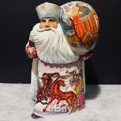 Russian Santa Claus Father Frost Wooden Hand Carved Hand Painted Artist Signed