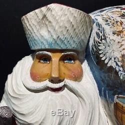 Russian Santa Claus Father Frost Wooden Hand Carved Hand Painted Artist Signed