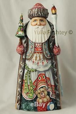 Russian Santa Claus Father Frost Wooden Hand Carved Hand Painted SIGNED