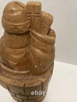 SANTA CLAUS CHIMNEY GIFTS Hand Carved WOODEN PAPER MACHE MOLD/SCULPTURE EUC VTG