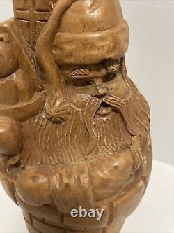 SANTA CLAUS CHIMNEY GIFTS Hand Carved WOODEN PAPER MACHE MOLD/SCULPTURE EUC VTG