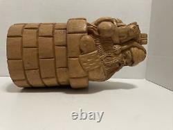 SANTA CLAUS CHIMNEY GIFTS Hand Carved WOODEN PAPER MACHE MOLD/SCULPTURE EUC VTG