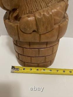 SANTA CLAUS CHIMNEY GIFTS Hand Carved WOODEN PAPER MACHE MOLD/SCULPTURE EUC VTG