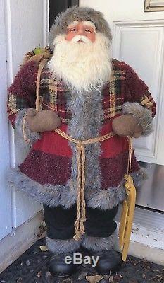 SANTA CLAUS Old World Rustic Figure Standing 3 Feet Tall withBurlap Bag & Sleigh