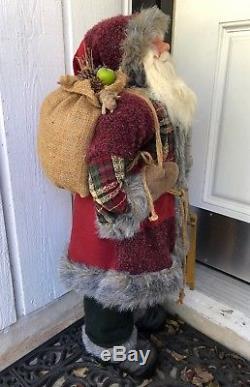 SANTA CLAUS Old World Rustic Figure Standing 3 Feet Tall withBurlap Bag & Sleigh