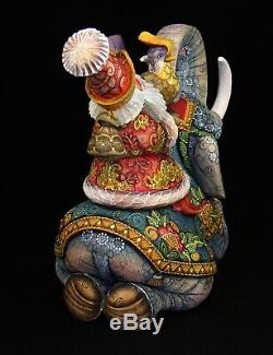 SANTA RIDING AN ELEPHANT Hand Carved & Painted #1071 Exclusive artwork