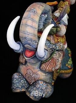 SANTA RIDING AN ELEPHANT Hand Carved & Painted #1071 Exclusive artwork