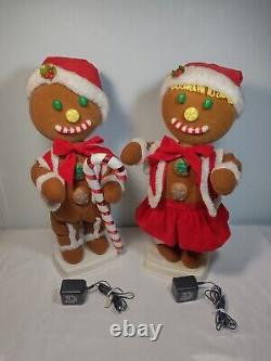 SEE VIDEO Vintage Telco Gingerbread Couple Boy Girl Animated Christmas Figures